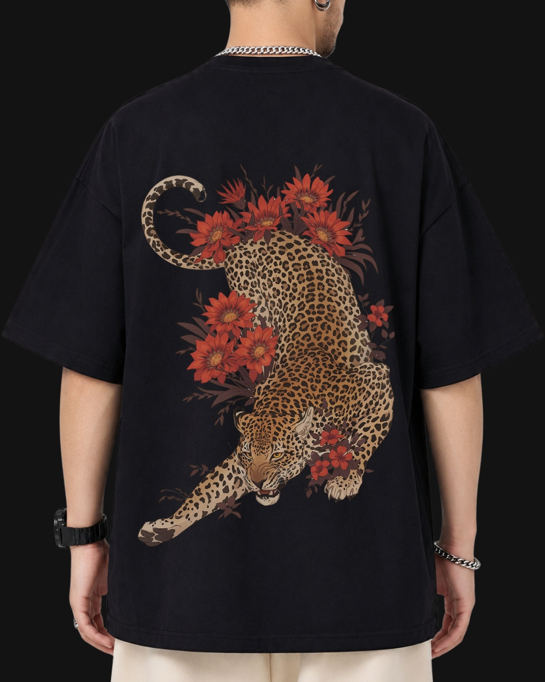 Leopard flowers oversized T-shirt