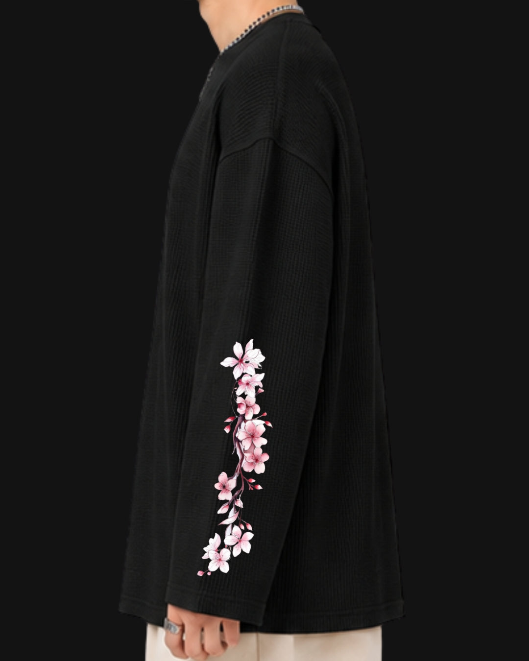 cherry blossom sleeve waffle knit tee